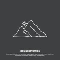 mountain. landscape. hill. nature. sun Icon. Line vector symbol for UI and UX. website or mobile application