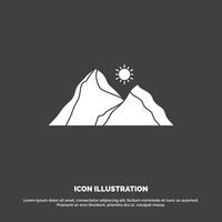 colina, paisaje, naturaleza, montaña, icono de escena. símbolo de vector de glifo para ui y ux, sitio web o aplicación móvil