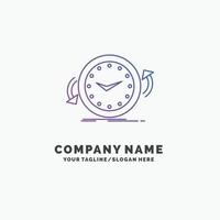 Backup. clock. clockwise. counter. time Purple Business Logo Template. Place for Tagline vector