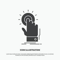 tocar. hacer clic. mano. en. icono de inicio. símbolo gris vectorial de glifo para ui y ux. sitio web o aplicación móvil vector