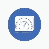 dashboard. device. speed. test. internet White Glyph Icon in Circle. Vector Button illustration