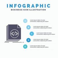 código. codificación. expediente. programación. plantilla de infografía de guión para sitio web y presentación. icono de glifo gris con ilustración de vector de estilo infográfico azul.