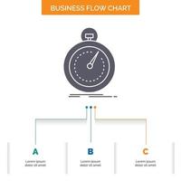 hecho. rápido. mejoramiento. velocidad. diseño de diagrama de flujo de negocios deportivos con 3 pasos. icono de glifo para el lugar de plantilla de fondo de presentación para texto. vector