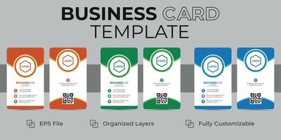 plantilla de tarjeta de visita creativa de doble cara en orientación horizontal. Ilustración de vector de diseño plano moderno de diseño de papelería de diseño horizontal de colores naranja, azul y verde.