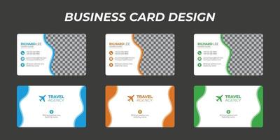 Creative double-sided business Card template in landscape orientation. orange, blue, and green colors horizontal layout stationery design modern flat design vector illustration.