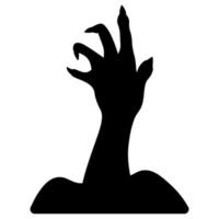 Spooky clawed paw. Silhouette. The dead man's hand is pulled out of the ground. Gnarled fingers with sharp nails. The ominous zombie palm made its way to the surface. Halloween symbol. vector