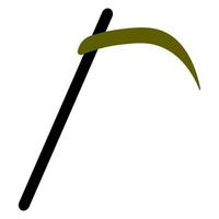 Scythe of death. Silhouette. A terrible tool. Vector illustration. Sharpened blade. Isolated white background. Halloween symbol. All Saints' Day.