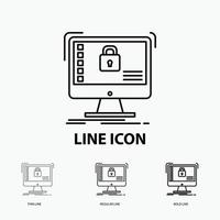 secure. protection. safe. system. data Icon in Thin. Regular and Bold Line Style. Vector illustration