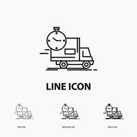 delivery, time, shipping, transport, truck Icon in Thin, Regular and Bold Line Style. Vector illustration