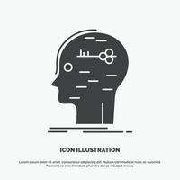 brain. hack. hacking. key. mind Icon. glyph vector gray symbol for UI and UX. website or mobile application