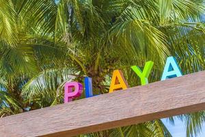 Playa del Carmn Quintana Roo Mexico  2022 Colorful Playa del Carmen lettering sign symbol on beach Mexico. photo