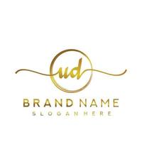 Initial UD handwriting logo with circle hand drawn template vector