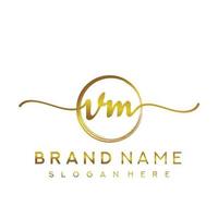 Initial VM handwriting logo with circle hand drawn template vector