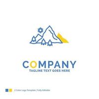 mountain. landscape. hill. nature. tree Blue Yellow Business Logo template. Creative Design Template Place for Tagline. vector