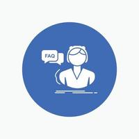 FAQ. Assistance. call. consultation. help White Glyph Icon in Circle. Vector Button illustration