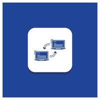 Blue Round Button for Computer. connection. link. network. sync Glyph icon vector