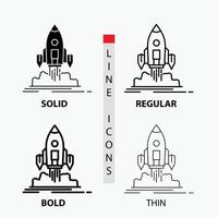 Launch. mission. shuttle. startup. publish Icon in Thin. Regular. Bold Line and Glyph Style. Vector illustration