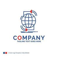 diseño del logotipo del nombre de la empresa para la conectividad. global. Internet. la red. web. diseño de marca azul y rojo con lugar para eslogan. plantilla de logotipo creativo abstracto para pequeñas y grandes empresas. vector