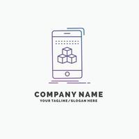 box. 3d. cube. smartphone. product Purple Business Logo Template. Place for Tagline vector