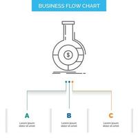 Analysis. analytics. banking. business. financial Business Flow Chart Design with 3 Steps. Line Icon For Presentation Background Template Place for text vector