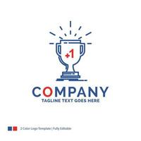 Company Name Logo Design For award. trophy. win. prize. first. Blue and red Brand Name Design with place for Tagline. Abstract Creative Logo template for Small and Large Business. vector
