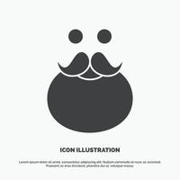 bigote. inconformista. movimiento Papa Noel. icono con barba. símbolo gris vectorial de glifo para ui y ux. sitio web o aplicación móvil vector