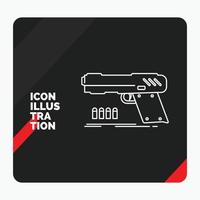 Red and Black Creative presentation Background for gun. handgun. pistol. shooter. weapon Line Icon vector