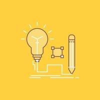 Idea. insight. key. lamp. lightbulb Flat Line Filled Icon. Beautiful Logo button over yellow background for UI and UX. website or mobile application vector