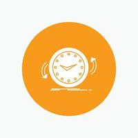 Backup. clock. clockwise. counter. time White Glyph Icon in Circle. Vector Button illustration