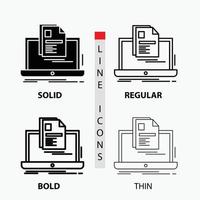 account. Laptop. Report. Print. Resume Icon in Thin. Regular. Bold Line and Glyph Style. Vector illustration