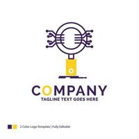 Company Name Logo Design For Analysis. Search. information. research. Security. Purple and yellow Brand Name Design with place for Tagline. Creative Logo template for Small and Large Business. vector