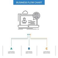 webinar. forum. online. seminar. website Business Flow Chart Design with 3 Steps. Line Icon For Presentation Background Template Place for text vector