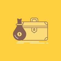 briefcase. business. case. open. portfolio Flat Line Filled Icon. Beautiful Logo button over yellow background for UI and UX. website or mobile application vector