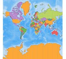 mapa del mundo político en blanco proyección de mercator vector