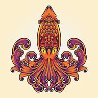 Classic floral octopus ornament Vector illustrations for your work Logo, mascot merchandise t-shirt, stickers and Label designs, poster, greeting cards advertising business company or brands.
