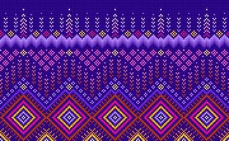 Embroidery ethnic pattern, Vector cross stitch continuous zigzag background, Blue and pink pattern Nordic