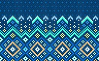 Geometric ethnic pattern, Vector Pixel decorative geometry style, Blue and green pattern Boho background