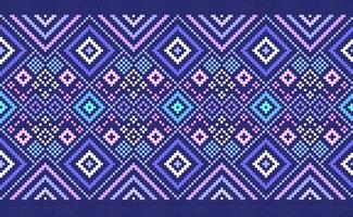 Pixel ethnic pattern, Vector Geometric illustration pattern style, Blue and pink pattern surface deisgn