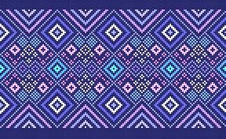 Pixel ethnic pattern, Vector Geometric illustration pattern style, Blue and pink pattern surface deisgn