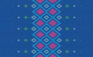 Cross stitch ethnic pattern, Vector Knitted chevron background, Blue and pink pattern Indian abstract design