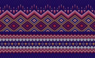 Cross stitch ethnic pattern, Vector Knitted background, Red pattern Moroccan on knitted purple background