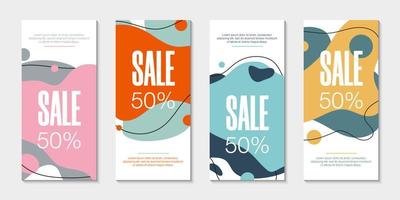 conjunto de 4 banners líquidos gráficos modernos abstractos. ondas dinámicas formas de fluidos de diferentes colores. plantillas aisladas con formas líquidas que fluyen. para la oferta especial, folleto o presentación. vector