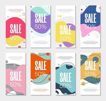 conjunto de 8 banners líquidos gráficos modernos abstractos. ondas dinámicas formas de fluidos de diferentes colores. plantillas aisladas con formas orgánicas que fluyen. para la oferta especial, folleto o presentación. vector