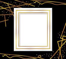 White photo frame design on black and gold abstract background vector