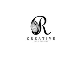 Letter R linked floral calligraphy, Design logo template vector