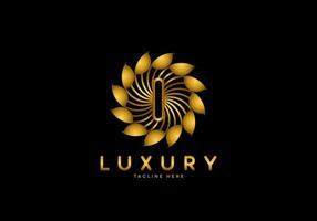 Letter I Golden Flower Luxury Logo vector