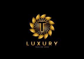 Letter T Golden Flower Luxury Logo vector