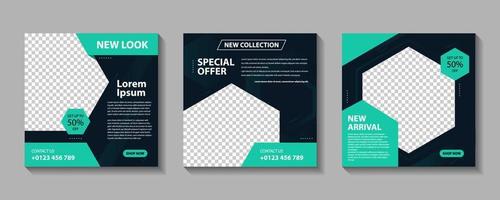 A collection of minimal editable square banner templates. With a hexagon-shaped photo frame. Suitable for social media posting and web internet advertising. Vector illustration