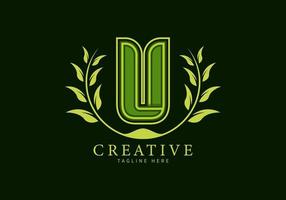 Letter U Monogram Logo with leaf decoration vector