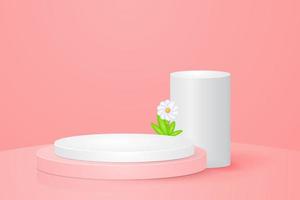 3d geometric product showing podium scene on pink background, 3d rendering with podium stand for product display vector